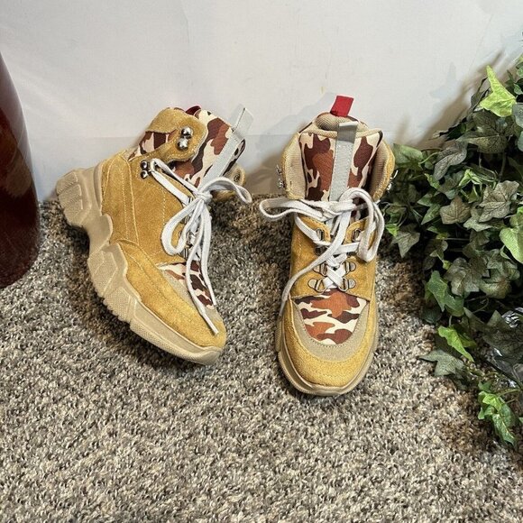 Steve Madden Chunky High Top Platform Sneaker Size 36 US 6 Lace Up Brown VTG - Picture 2 of 8